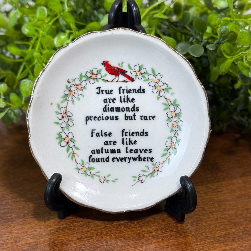 Vintage Mini Plate 3" Cardinal True Friends are like Diamonds Precious but Rare